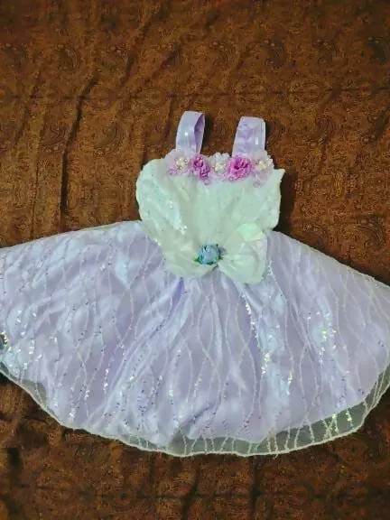 1st Birthday Beautiful White Lavender Party Frock/Dress for Baby Girl