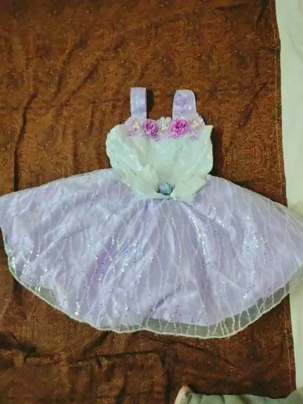 1st Birthday Beautiful White Lavender Party Frock/Dress for Baby Girl