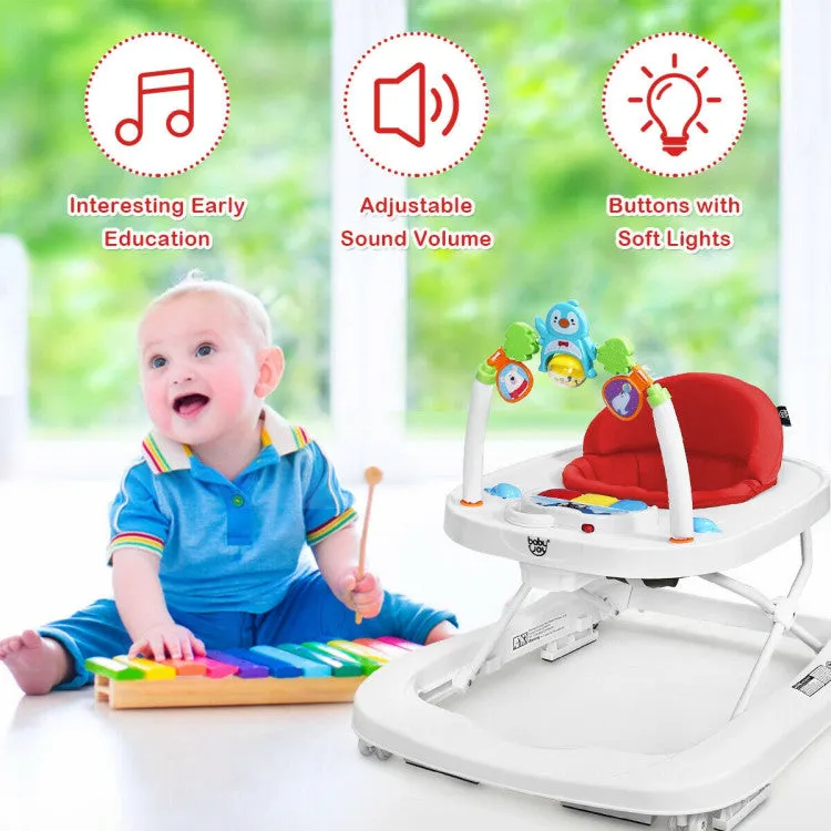 2-in-1 Foldable Baby Walker with Adjustable Heights - Red