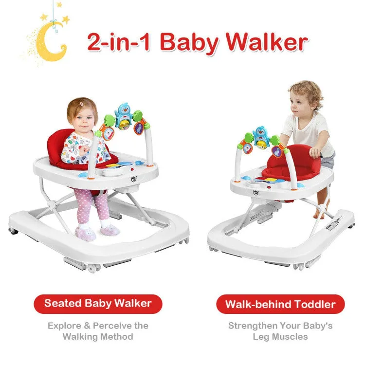 2-in-1 Foldable Baby Walker with Adjustable Heights - Red