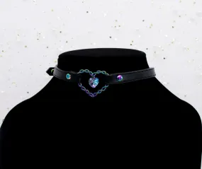 3/8" Black Vegan Leather Collar in Rainbow