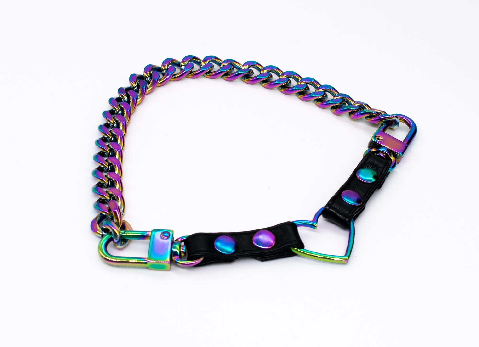 3/8" Black Vegan Leather Split Heart Collar in Rainbow