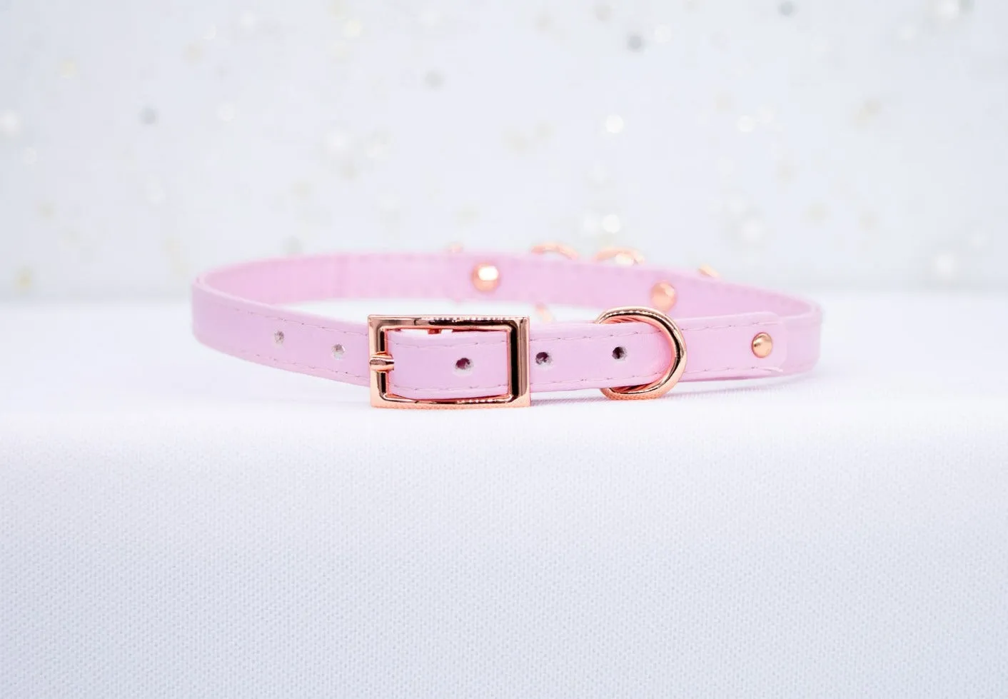 3/8" Pink Vegan Leather Collar in Rose Gold