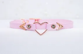 3/8" Pink Vegan Leather Collar in Rose Gold