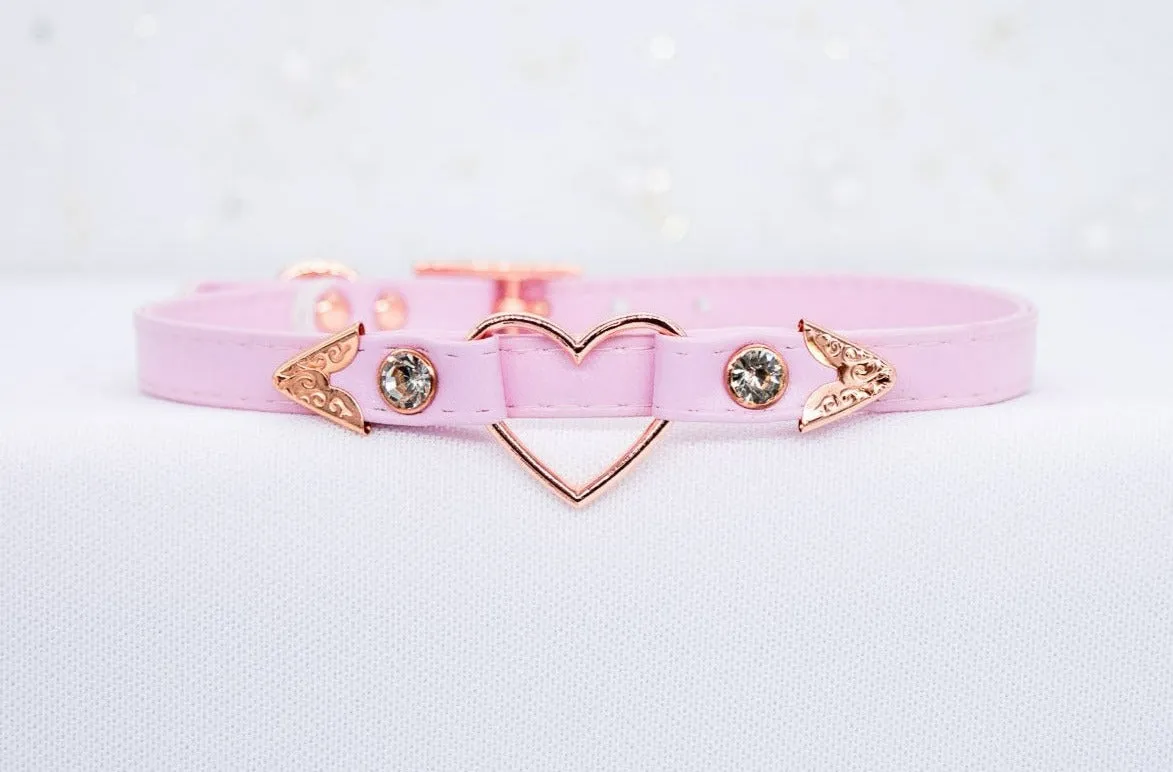 3/8" Pink Vegan Leather Collar in Rose Gold