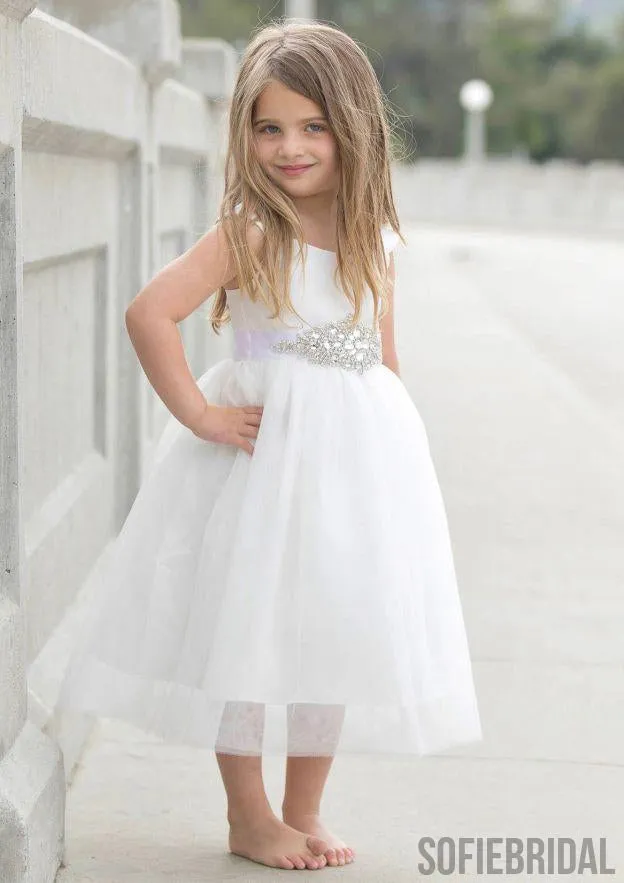 A-line Sleeveless Square  Neck Tea-Length Flower Girl Dresses, FG0108