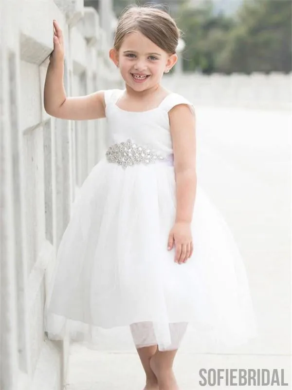 A-line Sleeveless Square  Neck Tea-Length Flower Girl Dresses, FG0108