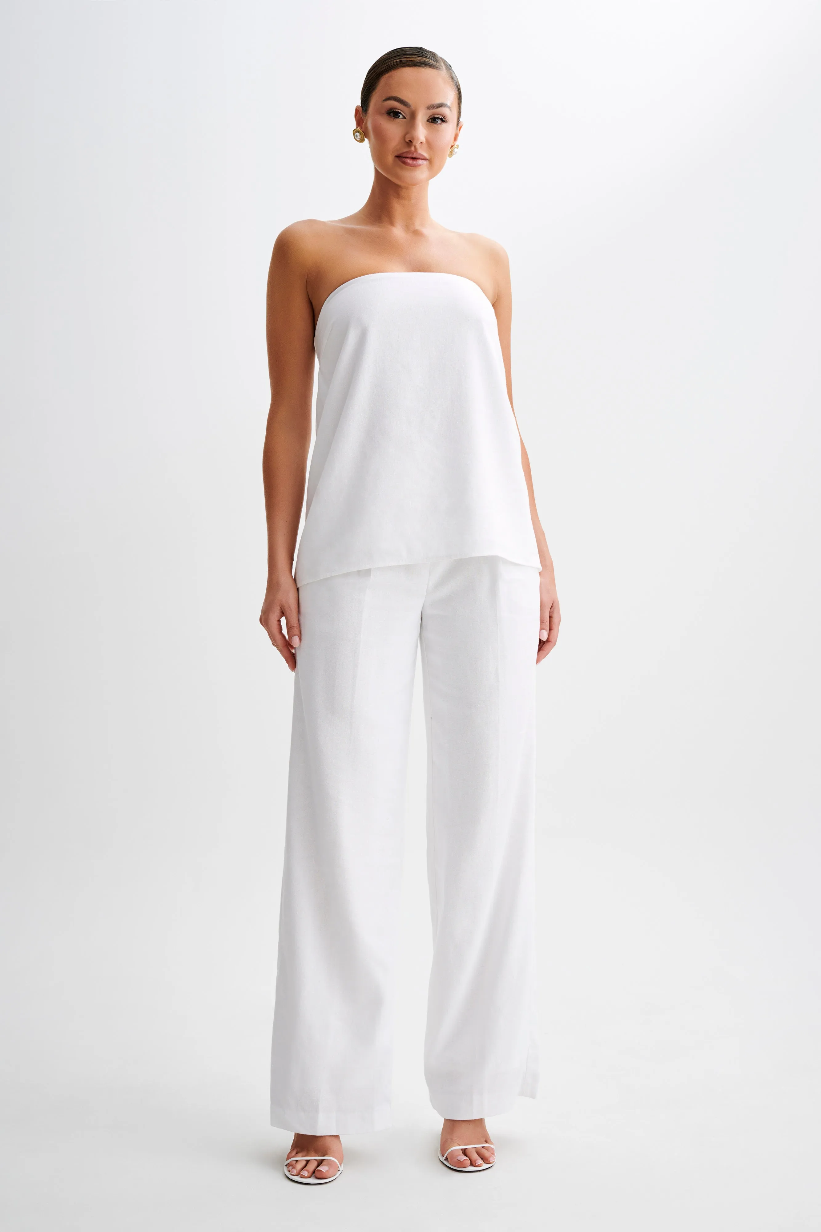 Adrina Straight Leg Linen Pant - White