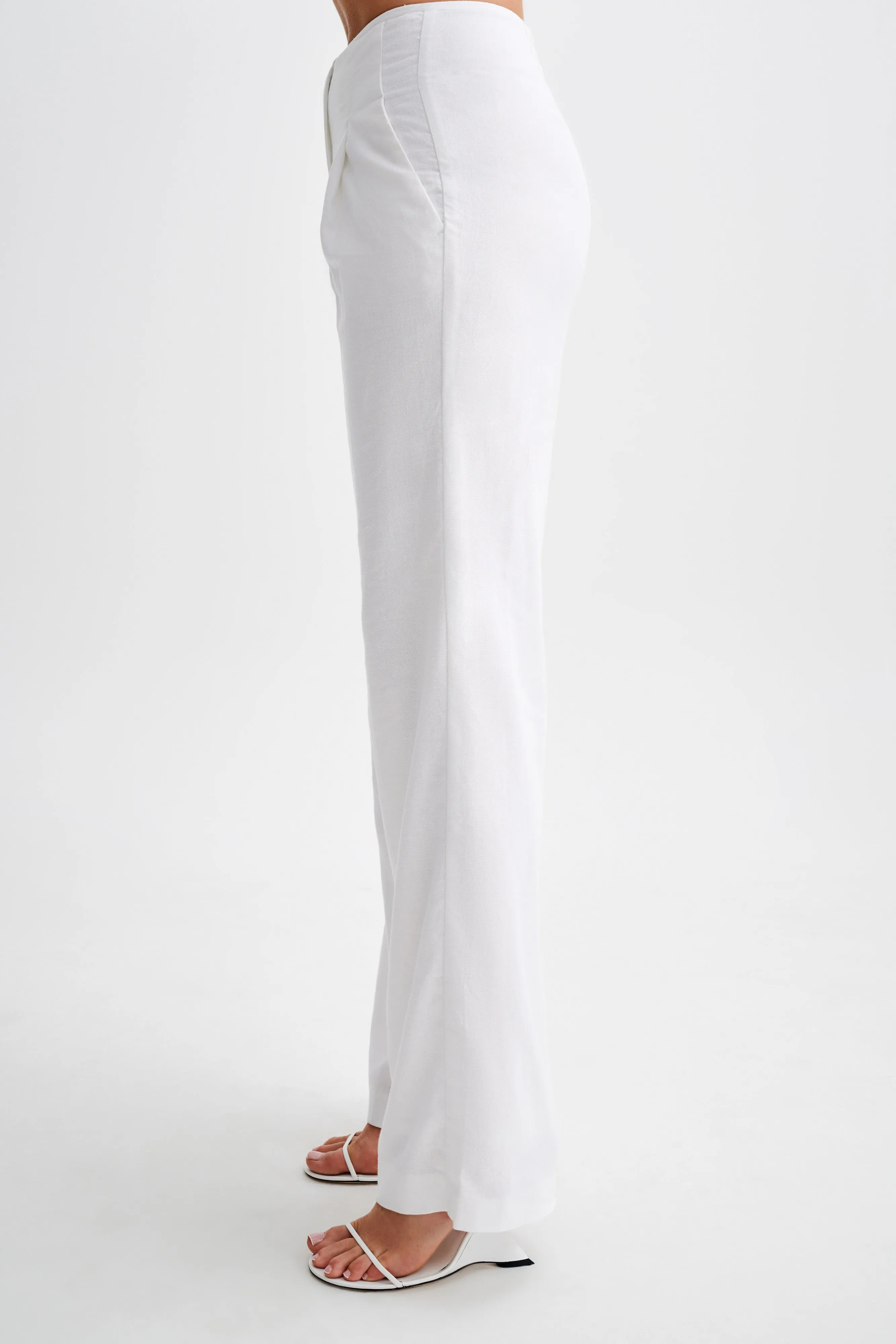 Adrina Straight Leg Linen Pant - White