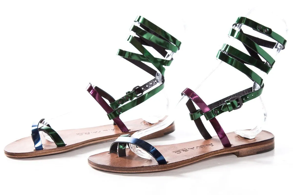 Alvaro Gonzalez Multicolored Metallic Leather Sandals SZ 39 NWT SALE