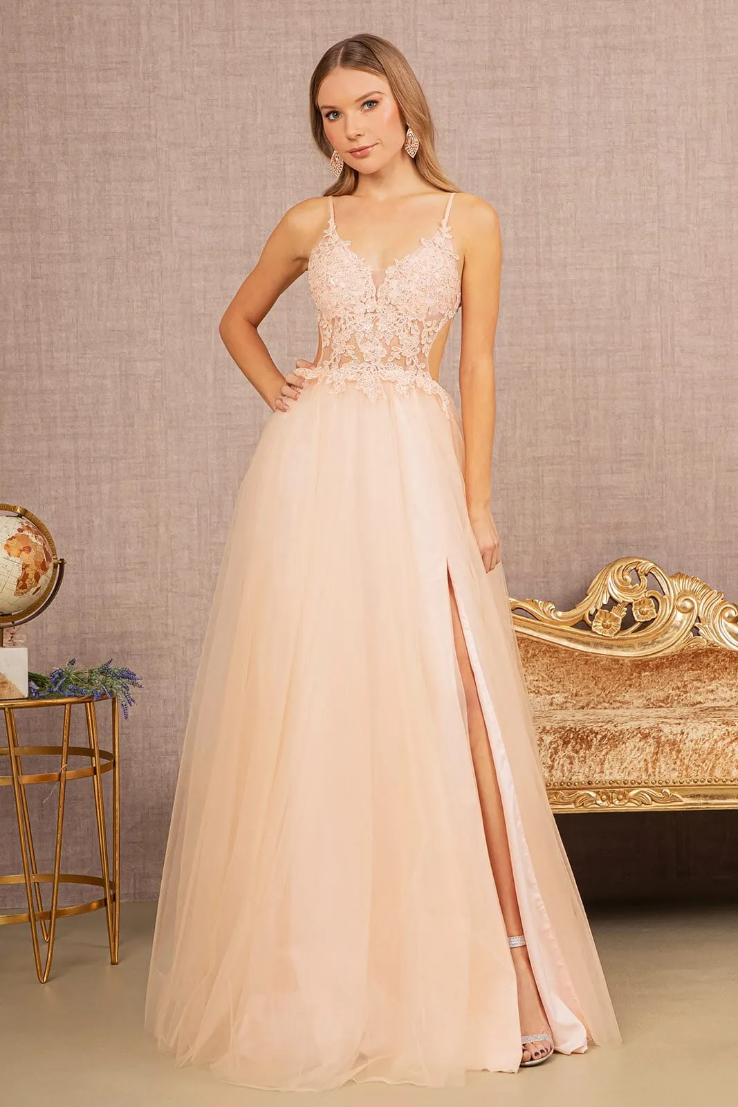 Applique Sleeveless A-line Gown by Elizabeth K GL3152