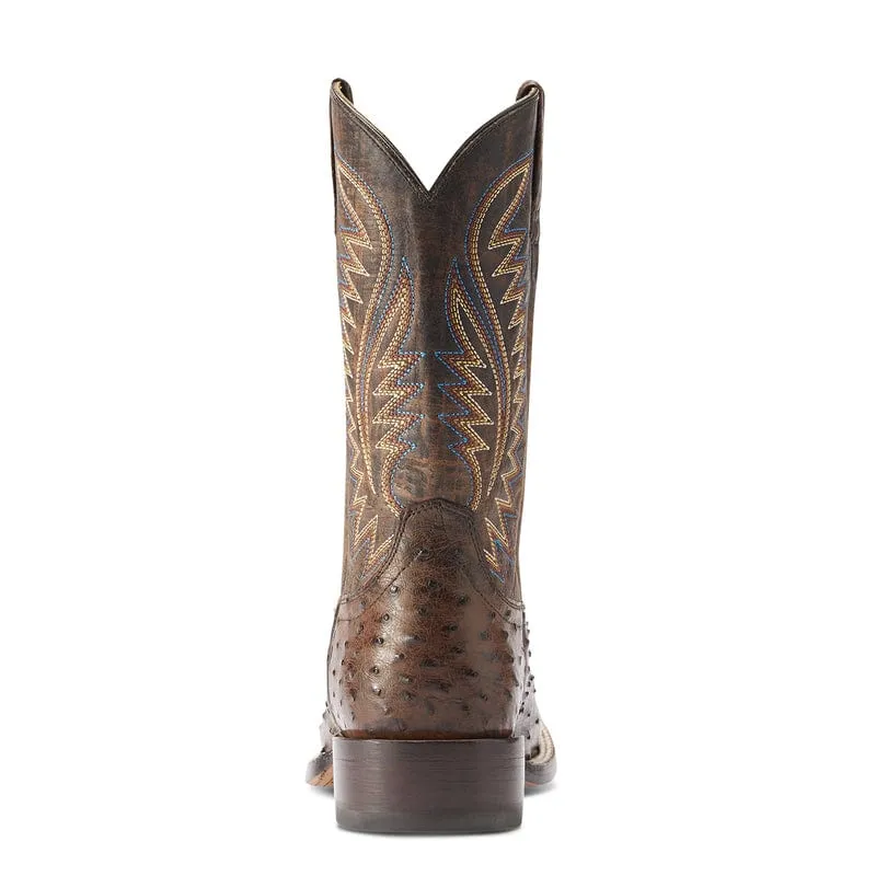 Ariat Men's Gallup Mocha Full Quill Ostrich Square Toe Exotic Western Boots 10034051