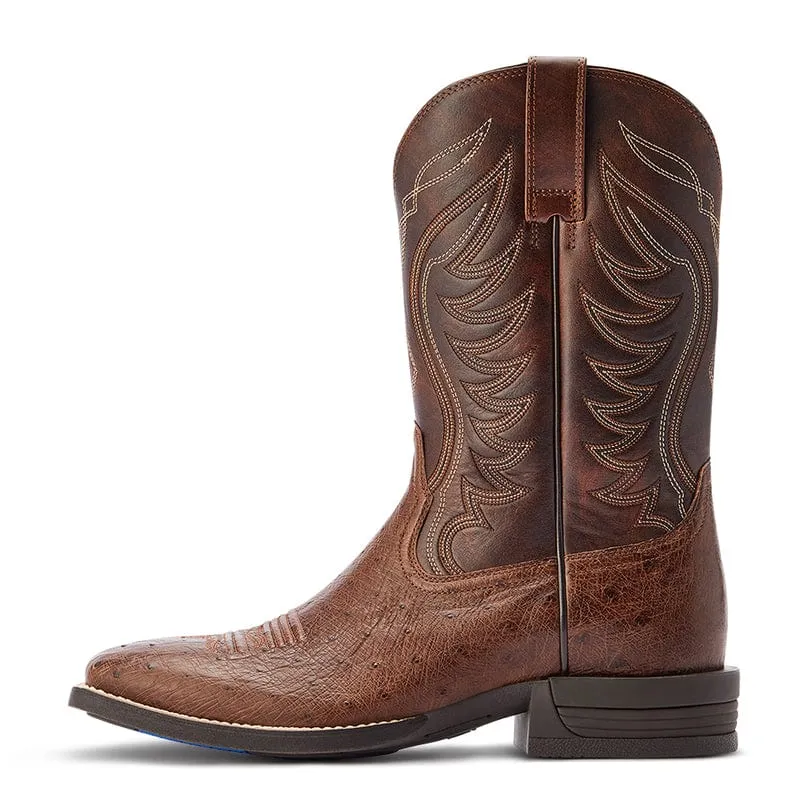 Ariat Men's Reckoning Dark Tabac Smooth Quill Ostrich Square Toe Exotic Western Boots 10042473