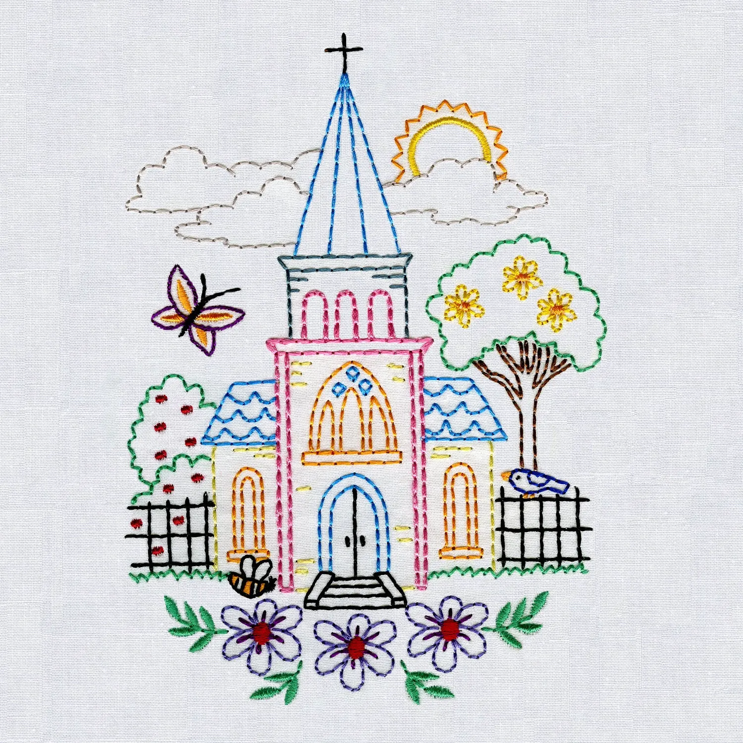 Aunt Martha's Charming Churches Iron-On Embroidery Pattern