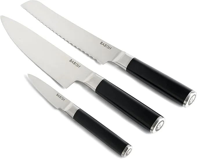 Babish German High-Carbon 1.4116 Steel Cutlery, 3-Piece w/Knife Roll