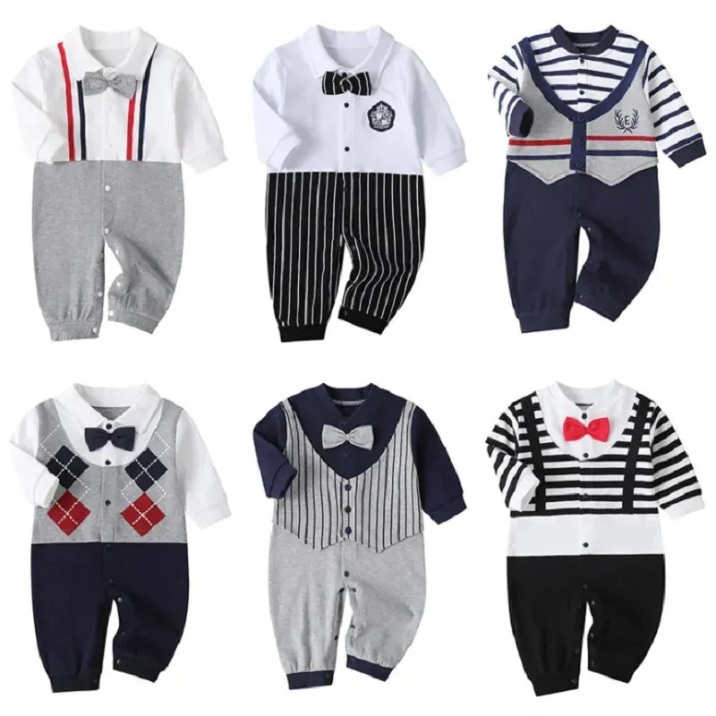 Baby Boy Gentleman Formal Bowtie Rompers