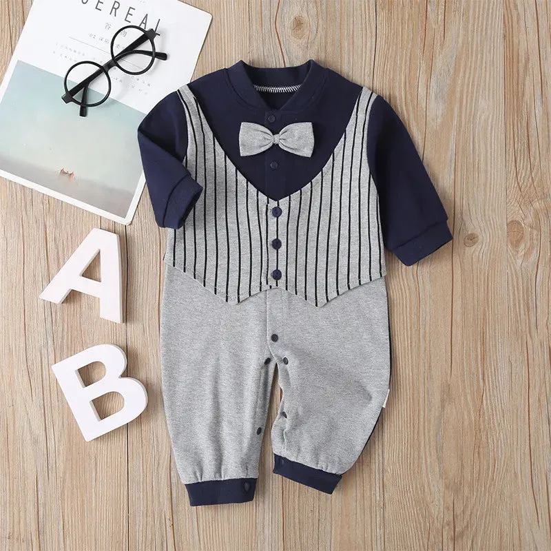 Baby Boy Gentleman Formal Bowtie Rompers