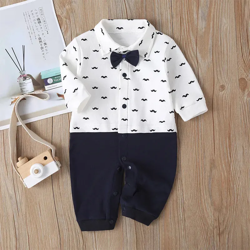 Baby Boy Gentleman Formal Bowtie Rompers