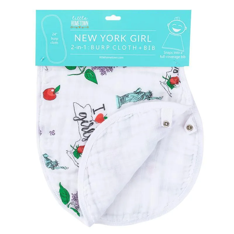 Baby Burp Cloth & Bib Combo:  New York Girl