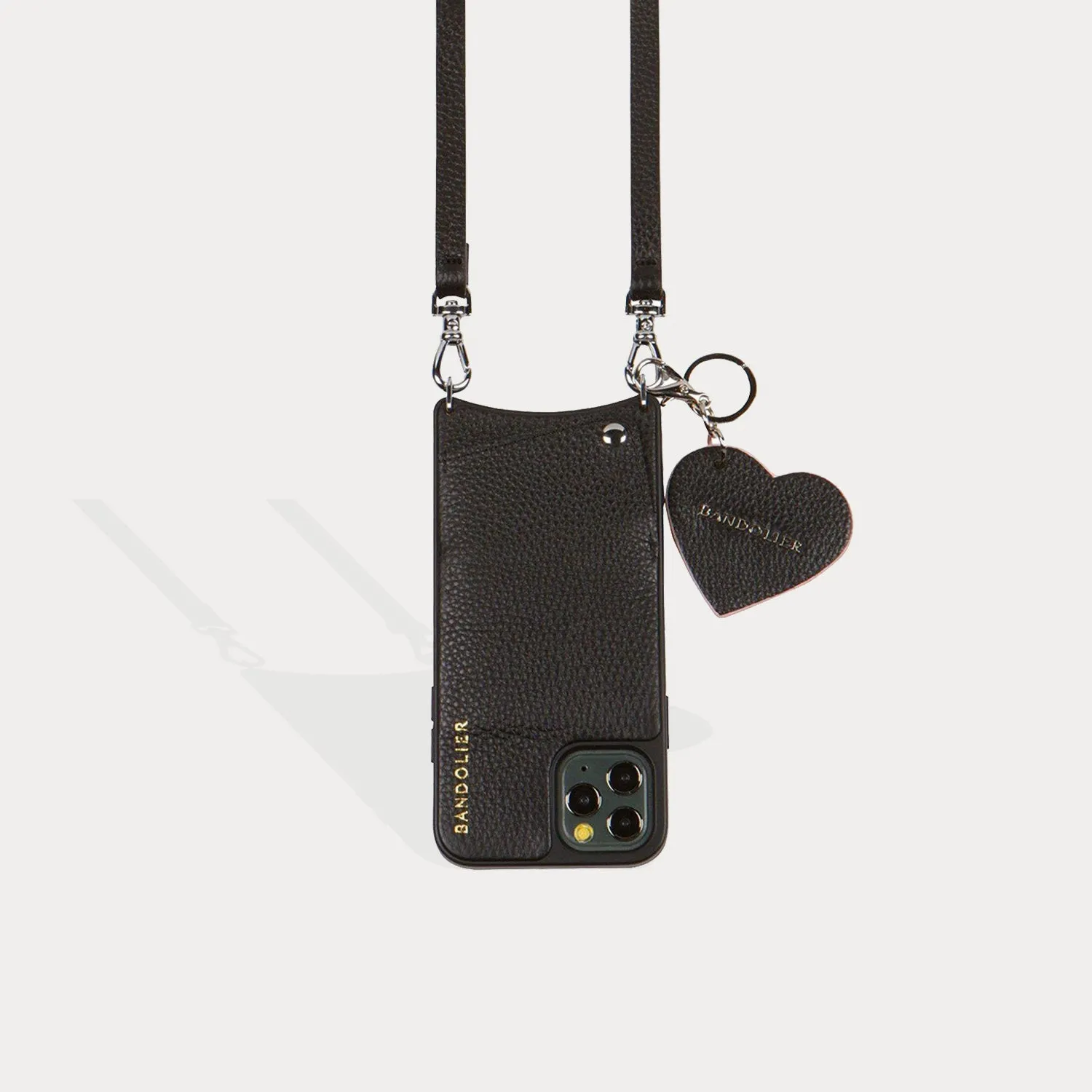 Bandolier Pebble Leather Heart Keychain - Black/Pink/Silver