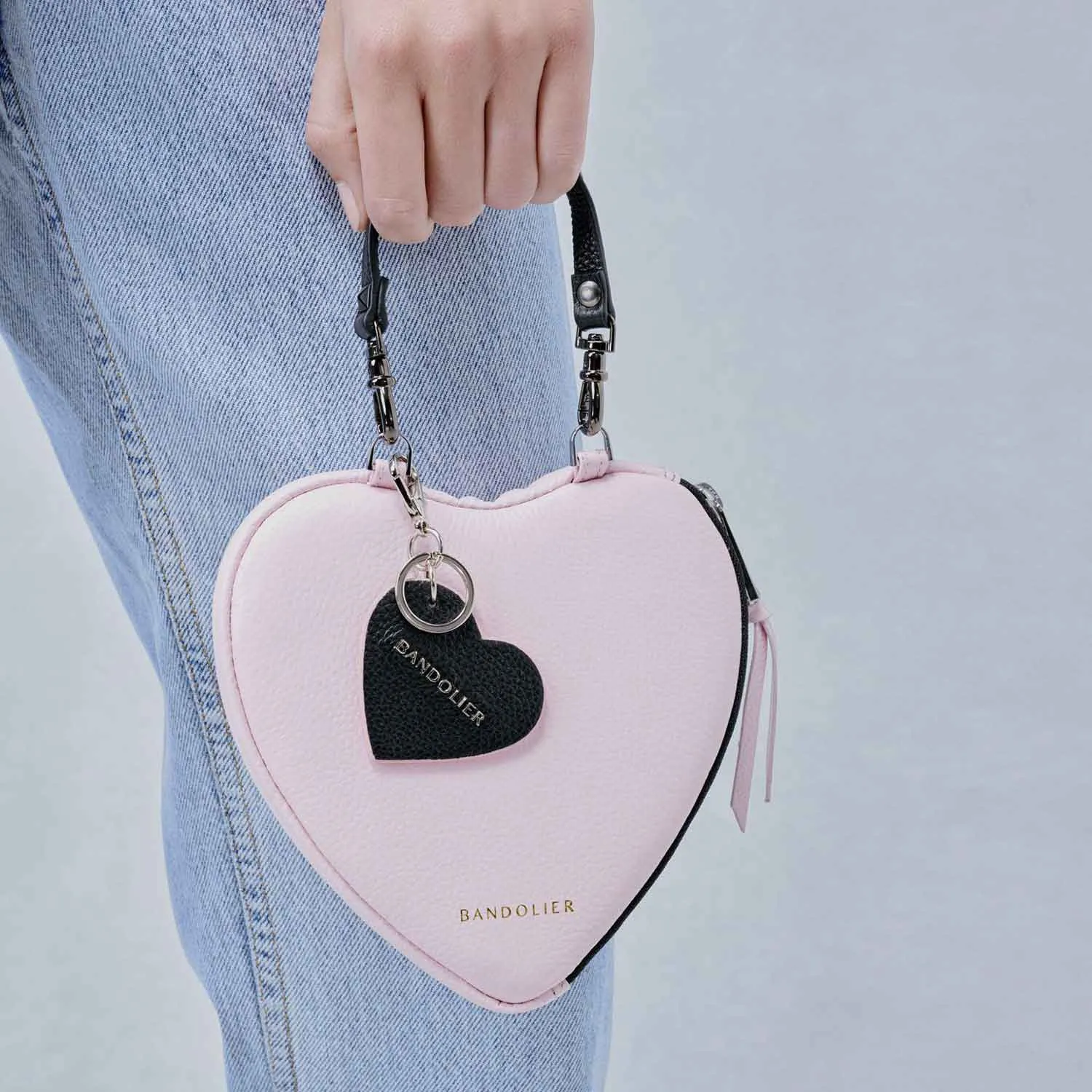 Bandolier Pebble Leather Heart Keychain - Black/Pink/Silver