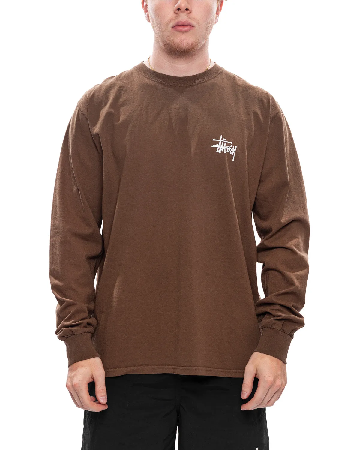 Basic Stussy Pigment Dyed LS Tee 'Brown'