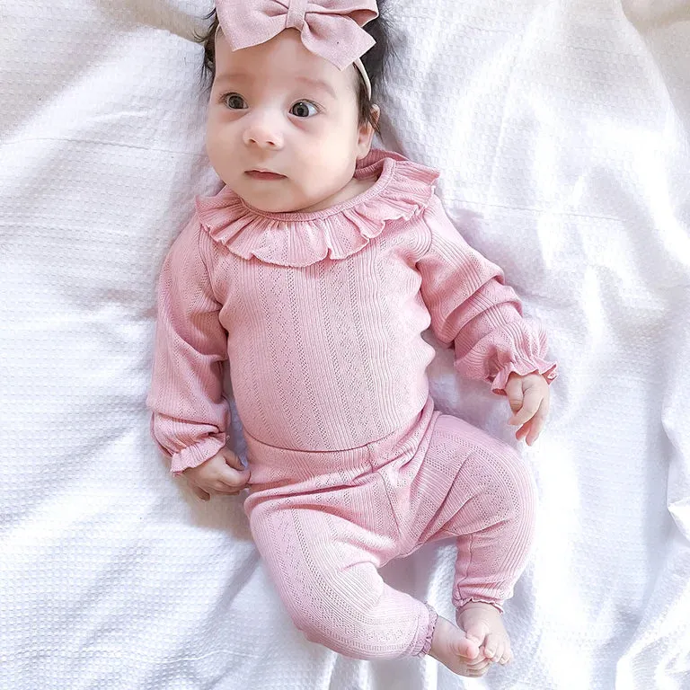 Bebe - Dusty Pink Pointelle LS Bodysuit