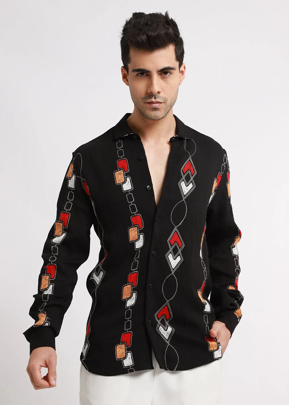 Black Abstract Embroidered Shirt