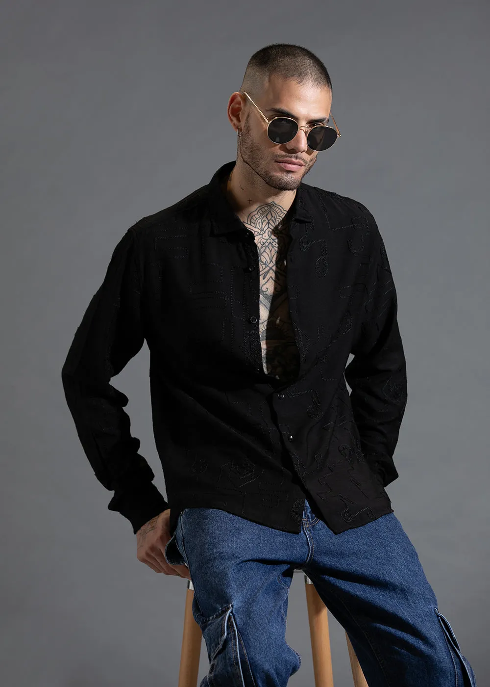 Black Illusion Embroidered Shirt