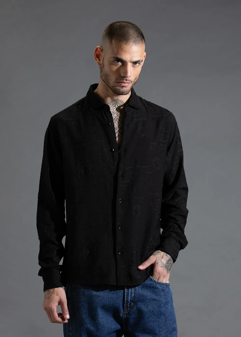 Black Illusion Embroidered Shirt