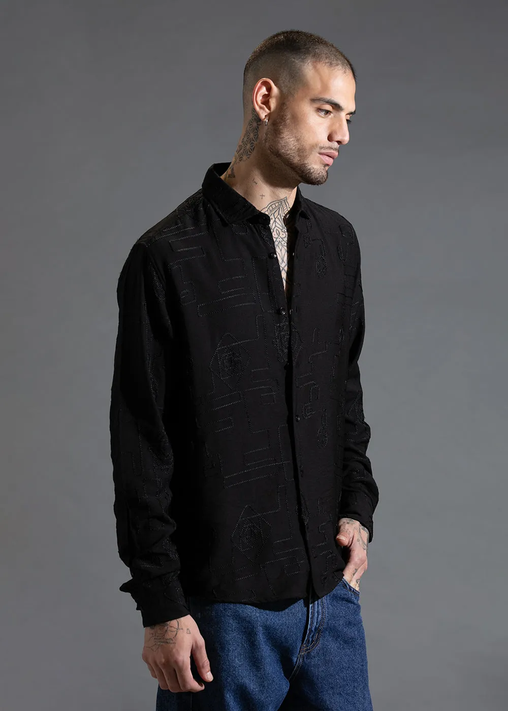 Black Illusion Embroidered Shirt