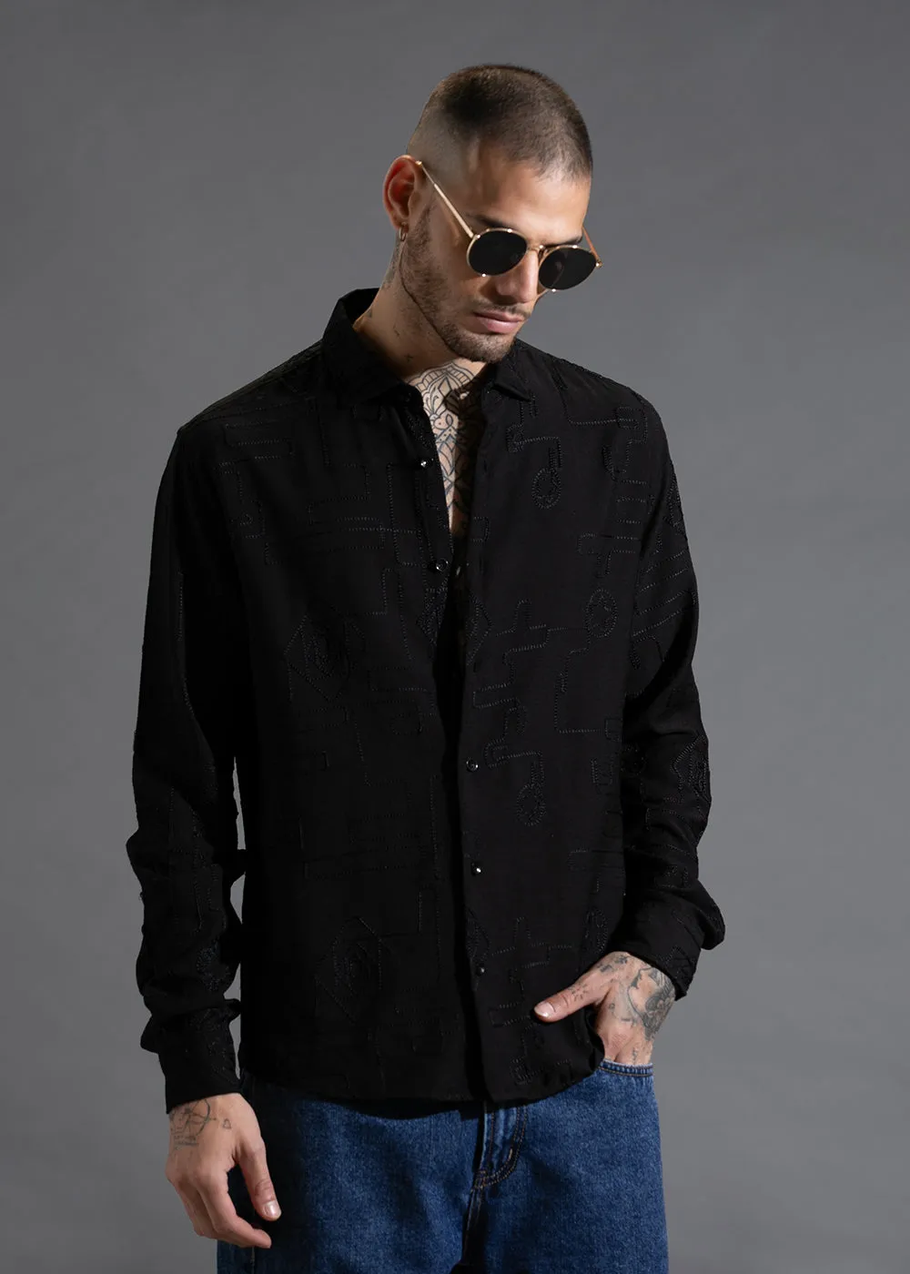 Black Illusion Embroidered Shirt