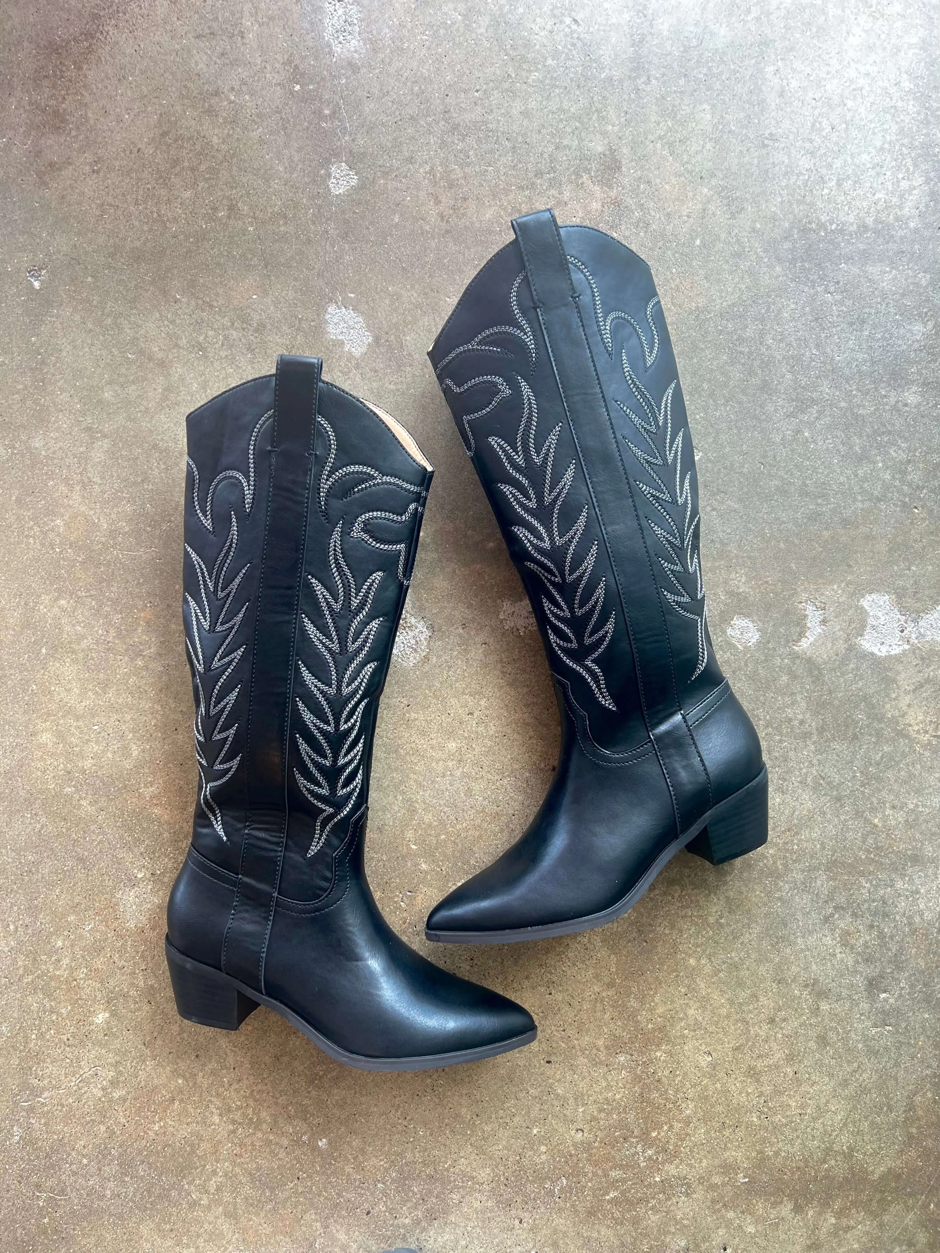 Black Inlay Vegan Cowboy Boots