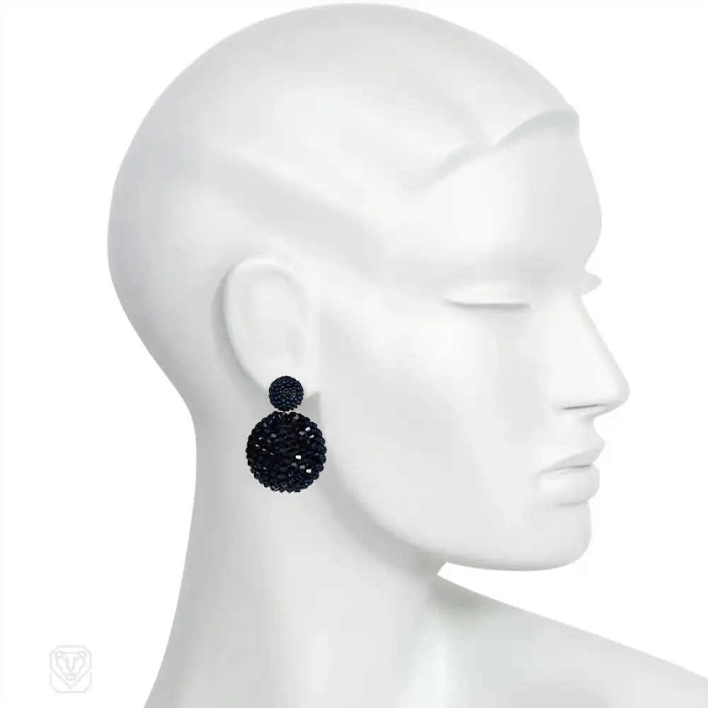 Blackberry and indigo hand beaded earrings