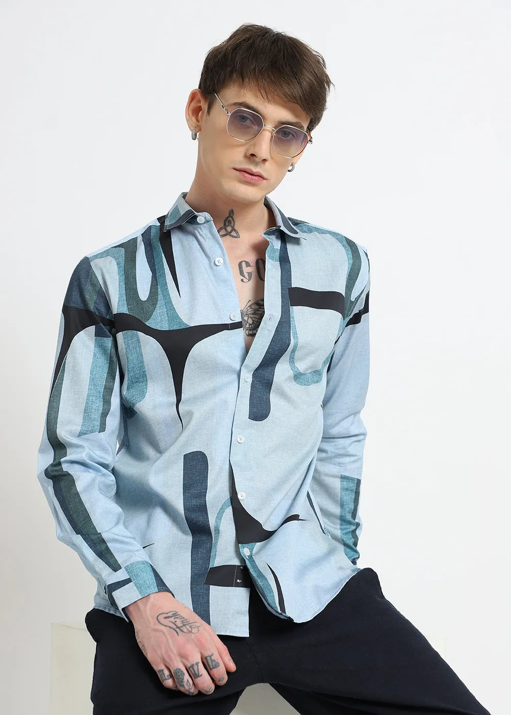 Blue Abstract Printed Shirt