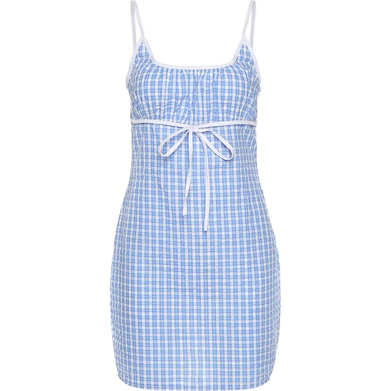 Blue retro plaid dress KF25028