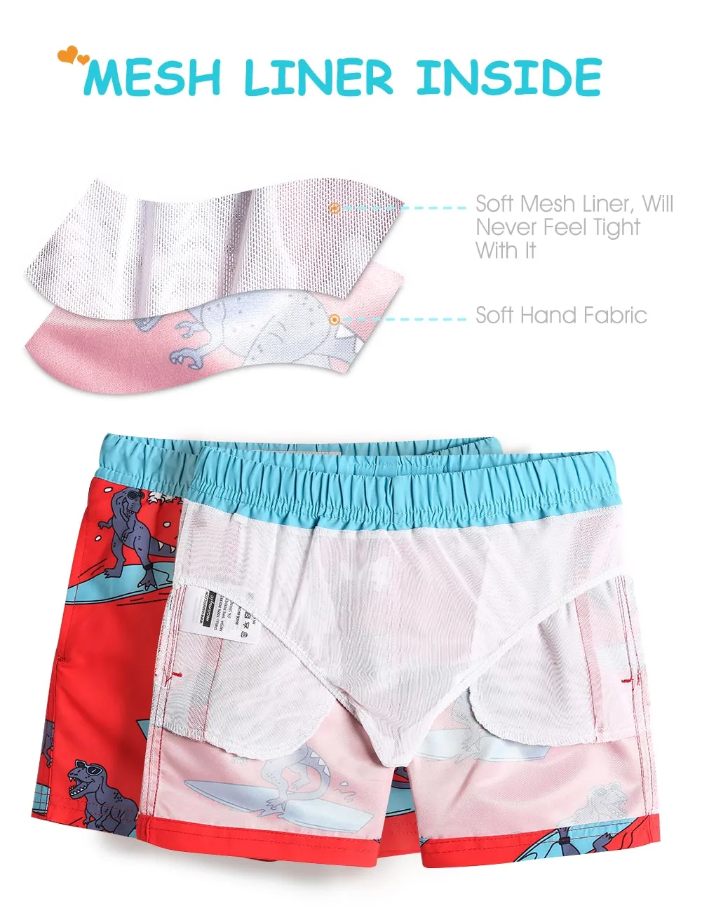 Boys Red Cute Dinosaur Swim Trunk