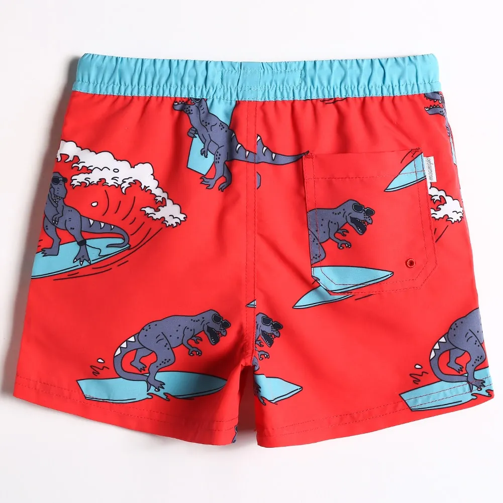 Boys Red Cute Dinosaur Swim Trunk