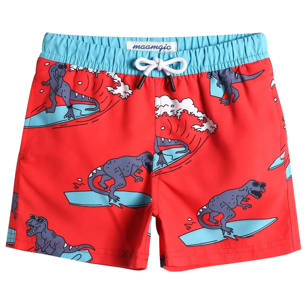 Boys Red Cute Dinosaur Swim Trunk