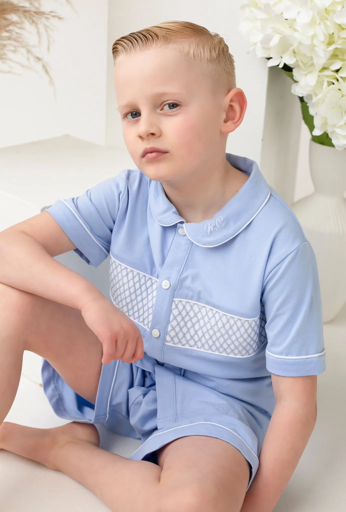 Boys Smocked Short Sleeve And Leg Pyjamas