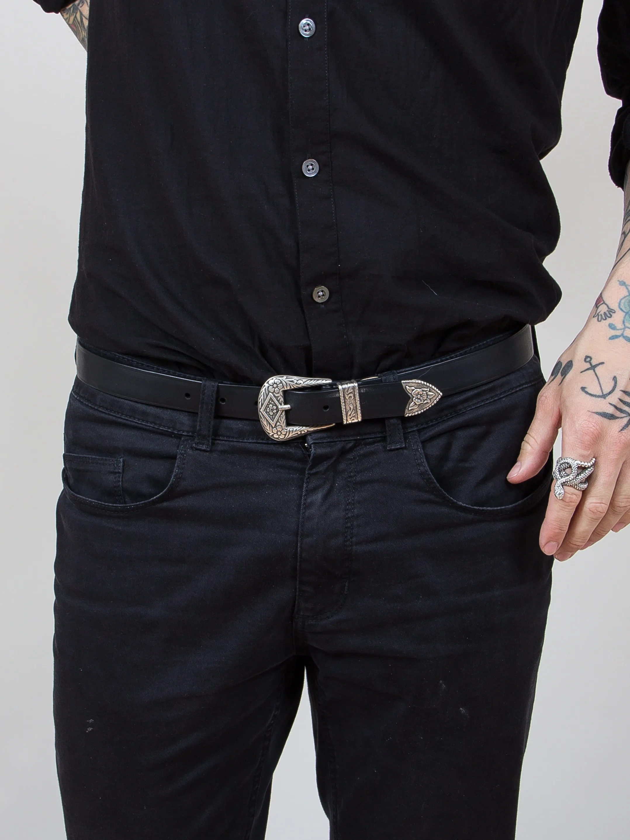 Bright Shoemakers, Minimalist Western Belt, Black