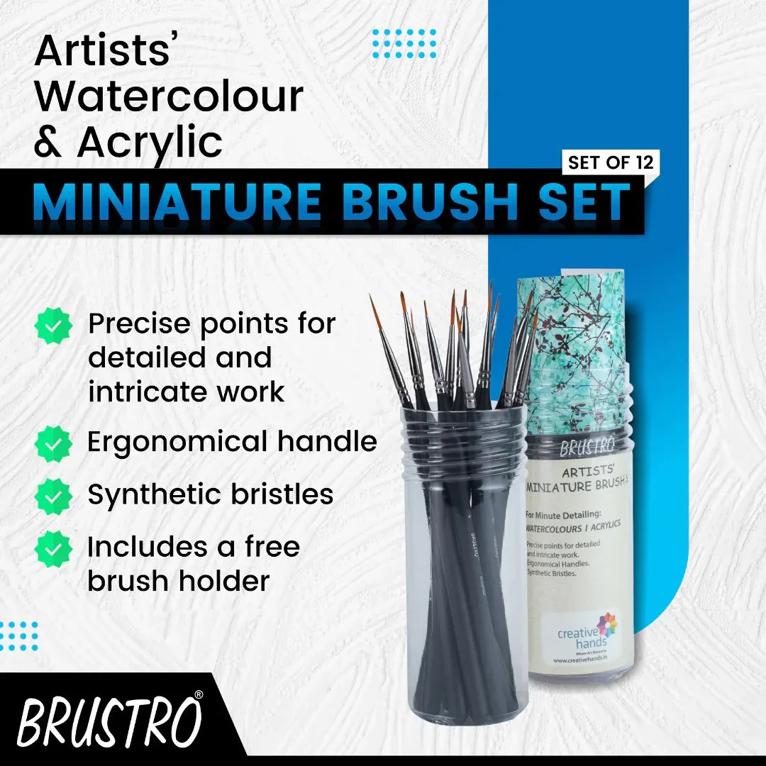 Brustro Artists' Watercolours & Acrylics Miniature Brush Set of 12