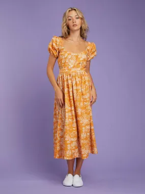 Camellia Midi Dress in Orange Toile