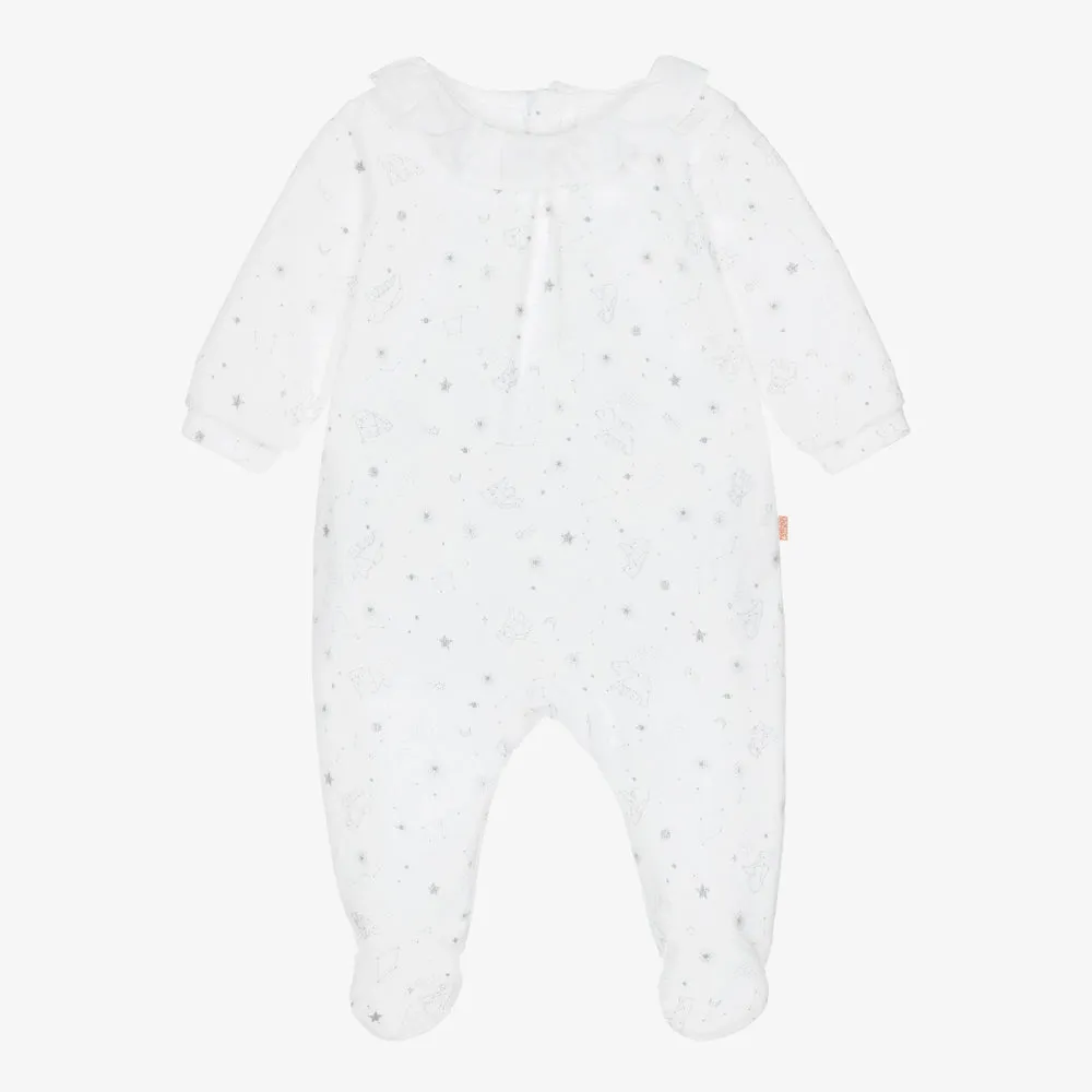 Carrément Beau Baby Girls Stars Velour Babygrow