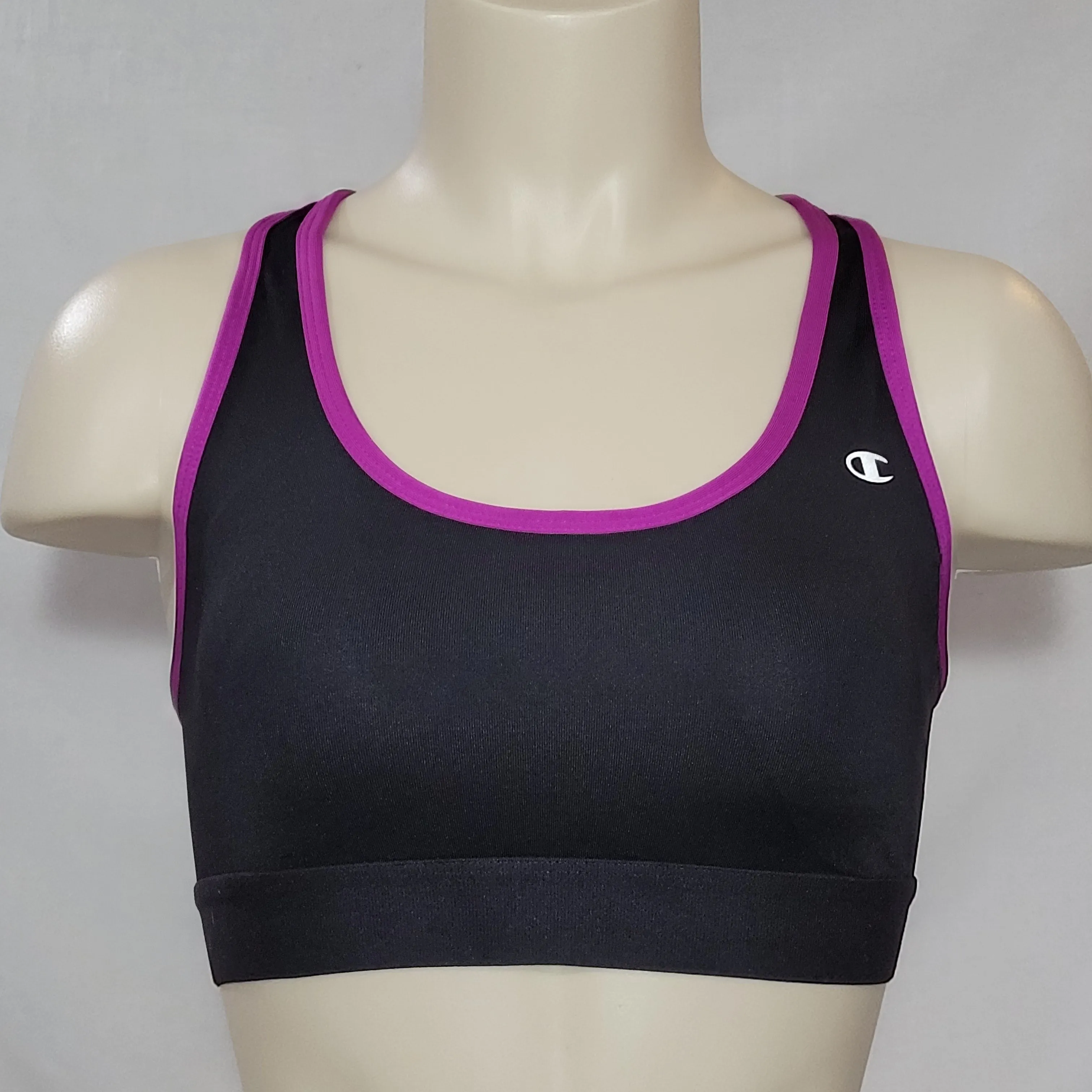 Champion B0791 Removable Cup Wire Free Sports Bra LARGE Black & Purple