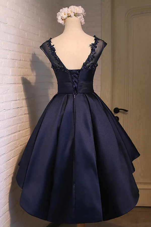 Charming Navy blue Satin Classy Party Dress, Graduation Dress, Homecoming Dress, SH413