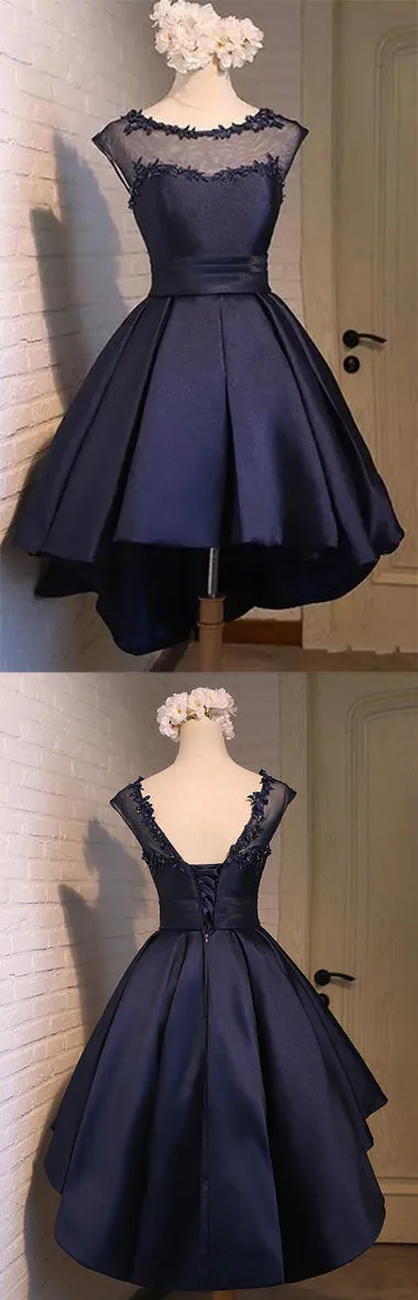 Charming Navy blue Satin Classy Party Dress, Graduation Dress, Homecoming Dress, SH413