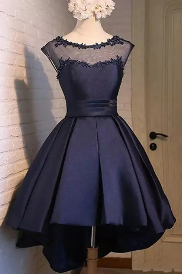 Charming Navy blue Satin Classy Party Dress, Graduation Dress, Homecoming Dress, SH413