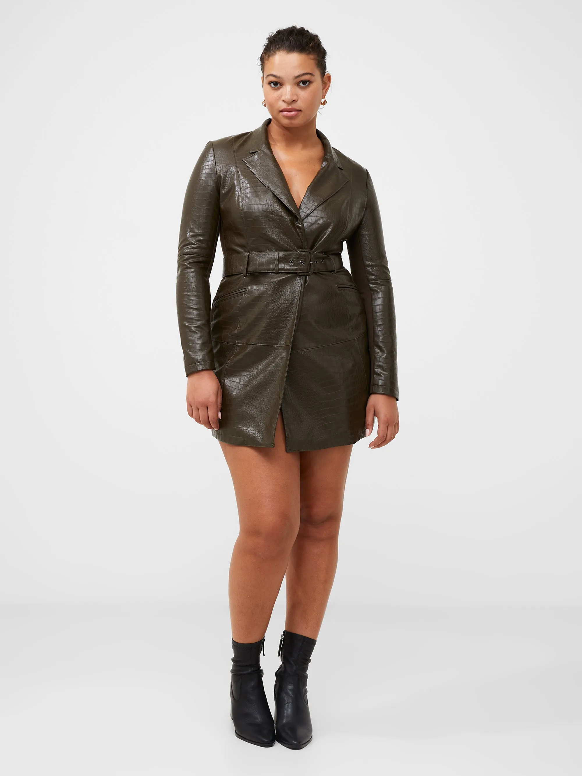 Clancy Faux Leather Belted Mini Dress