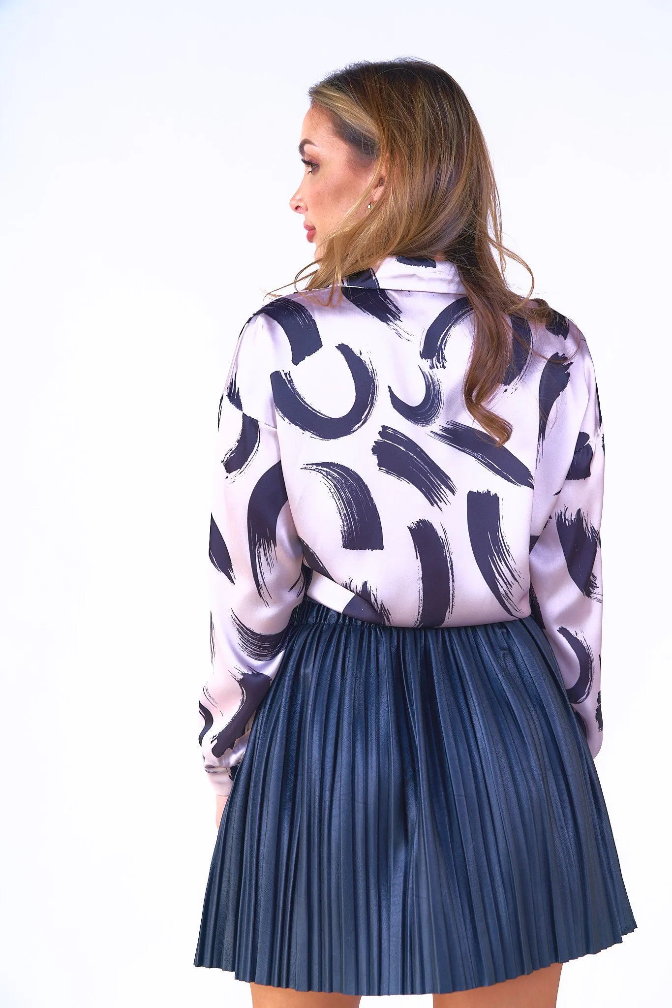 Collared Printed Satin Top